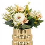 Artificial Flower in Ribbed Gold Vase