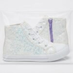 Kids White Glitter High-Top Sneakers