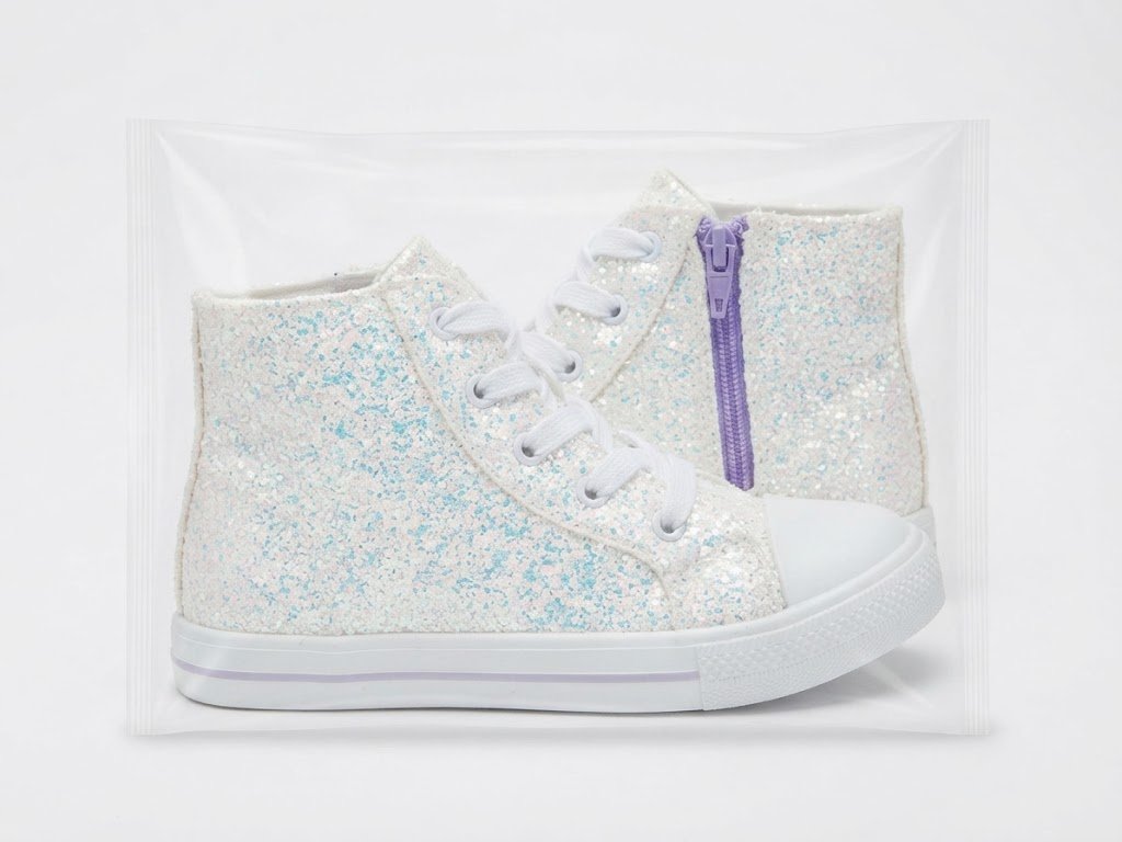 Kids White Glitter High-Top Sneakers