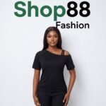 Women's Asymmetrical Cold-Shoulder Black Tee and Trouser Set