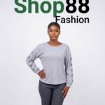 Women's Button-Sleeve Textured Grey Long-Sleeve Top