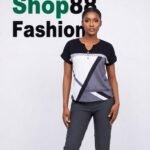 Women's Black and White Geometric Print Top and Trouser Set